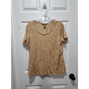 VTG Notations Metallic Gold Swirled Blouse Cocktail Party Top USA‎ Size XL